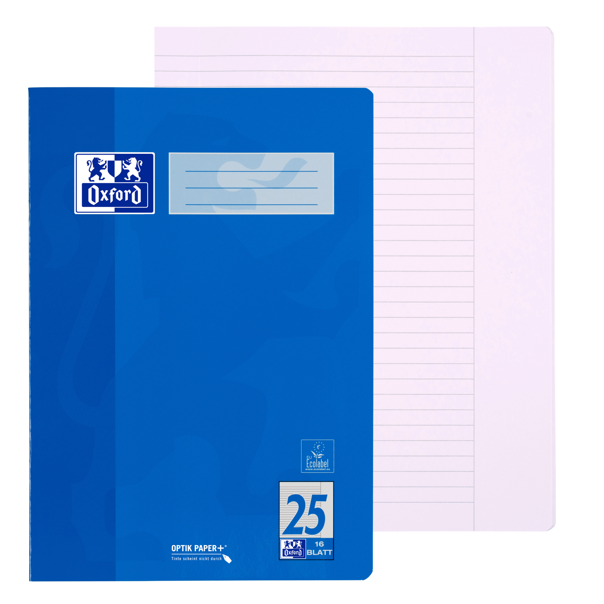 OXFORD Schulheft A4 Liniert mit Rand für Korrekturen Blau