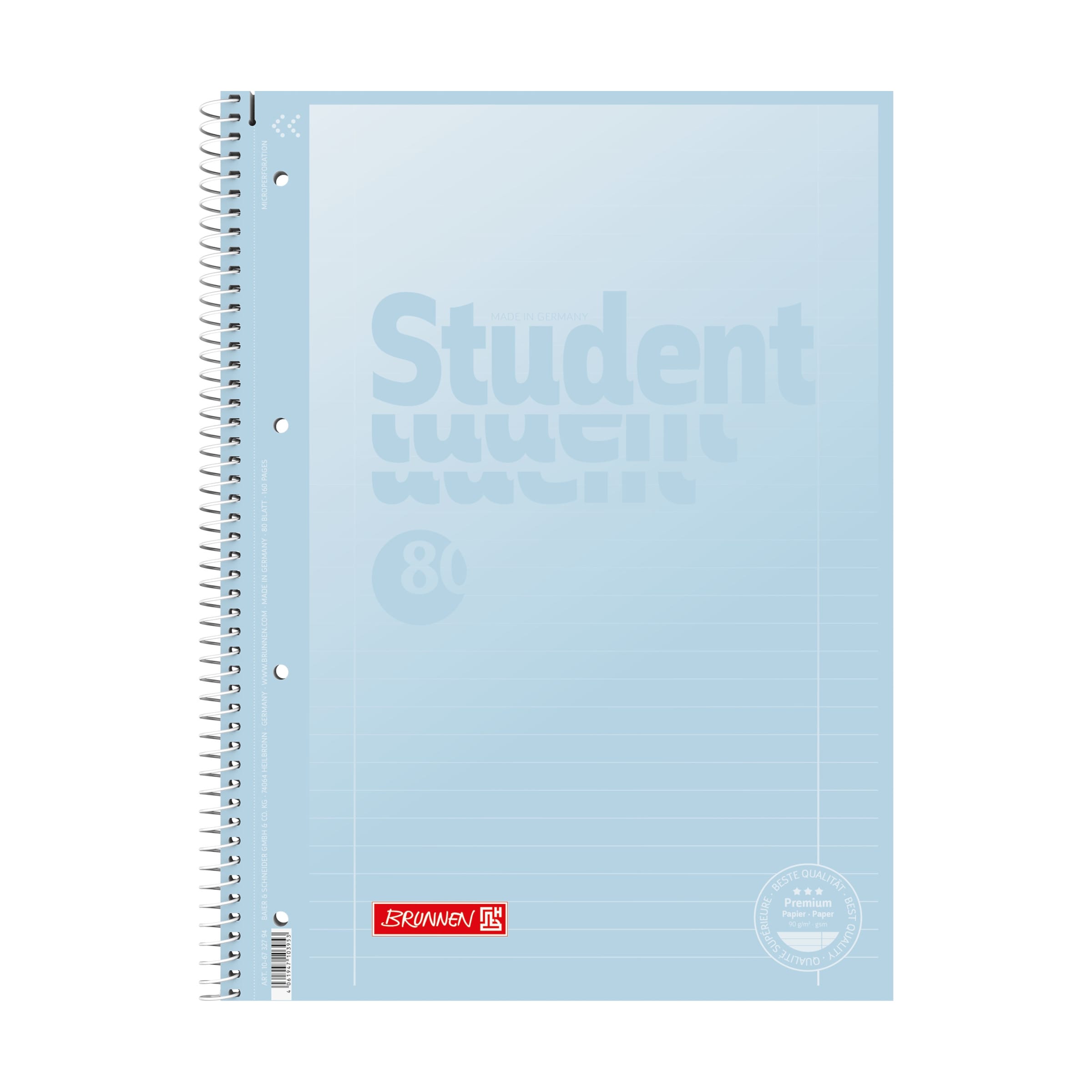 BRUNNEN PREMIUM STUDENT Collegeblock A4 Pastell Blau liniert