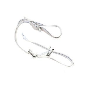 Bracelet de cheville standard réglable pour bovins – 1,4 m, blanc/bleu, avec garniture en cuir & 4 boucles à rouleaux, largeur 4 cm