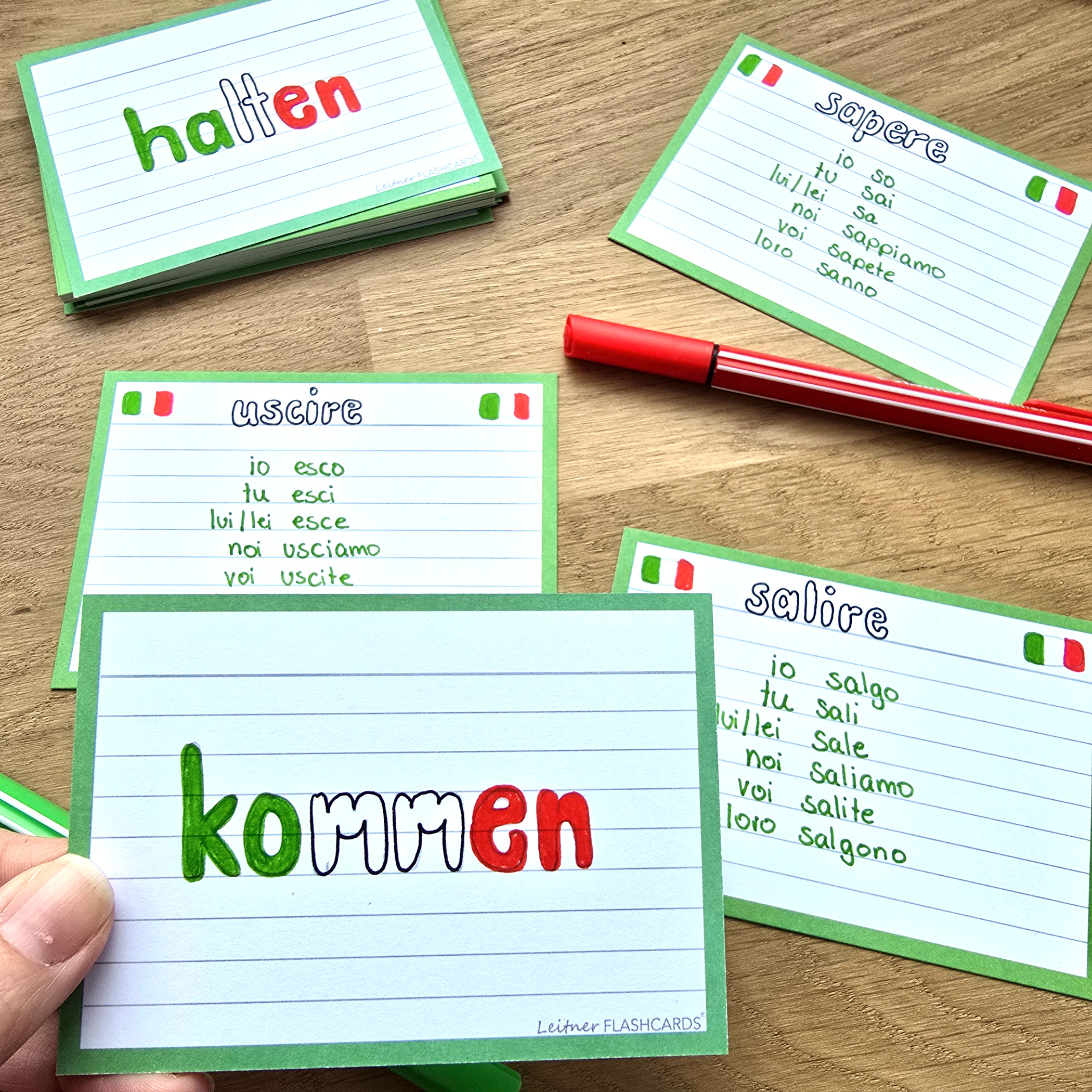 Leitner Flashcards Karteikarten A7 Grün Liniert – Bild 2