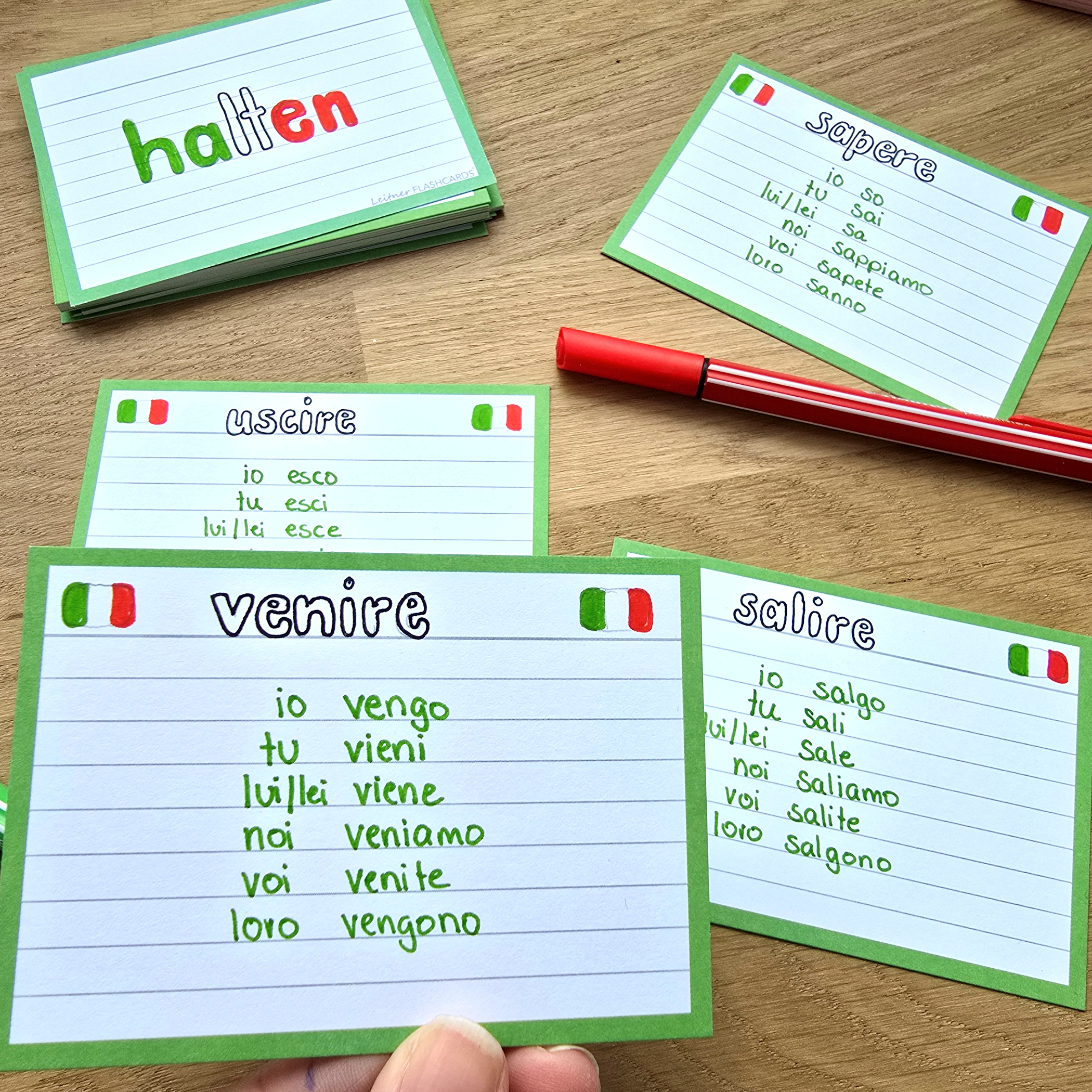 Leitner Flashcards Karteikarten A7 Grün Liniert – Bild 3