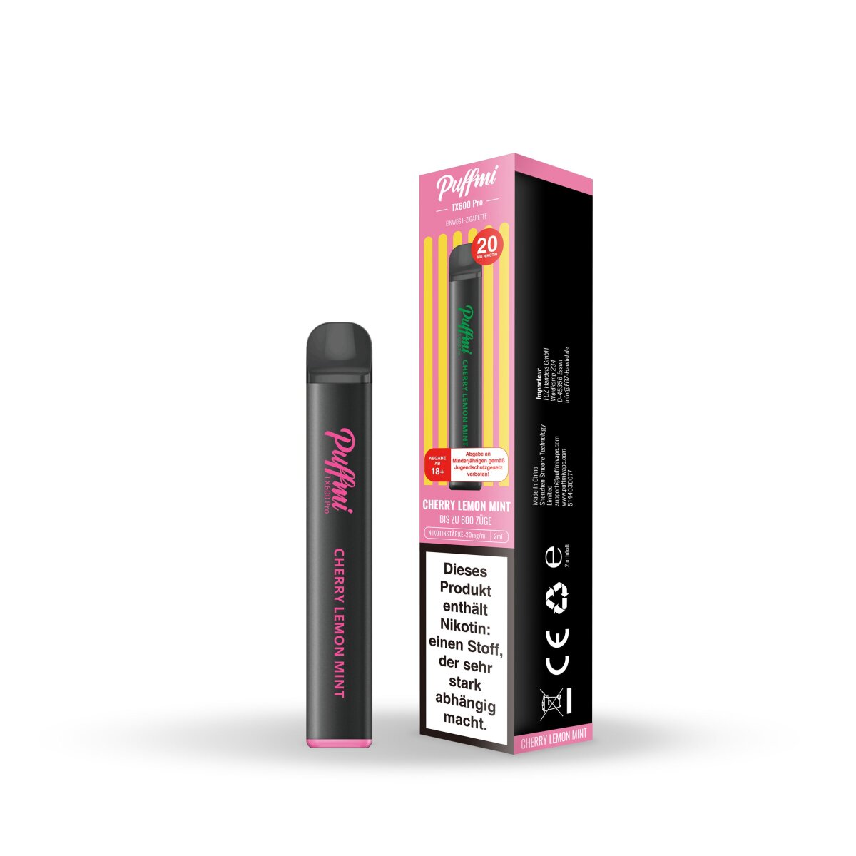 Puffmi TX600 Pro – Einweg E-Shisha / Cherry Lemon Mint
