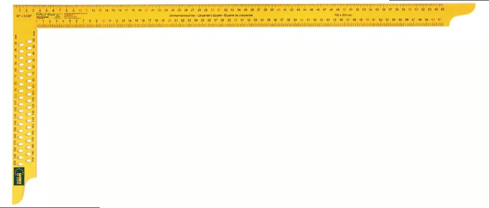 Zimmermannswinkel mit Anreißlöcher gelb pulverbeschichtet Länge 800 x 320mm