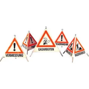 Warnpyramide, Faltsignal, schwer, Beschriftung: Baumkontrolle, Zeichen: Ausrufezeichen (VZ101), Seitenlänge 70 cm, retroreflektierend weiß