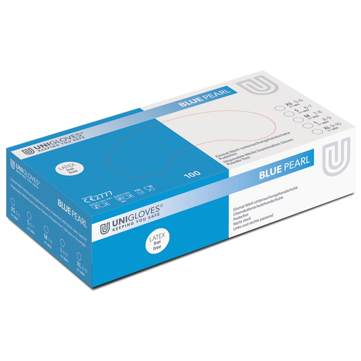 Unigloves Blue Pearl, Nitrilhandschuhe, Blau, Puderfrei, 1 Karton = 10 x 100 = 1.000 Stück